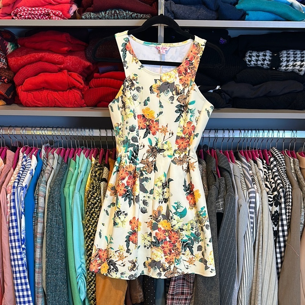 Candie’s yellow/orange/green floral sleeveless dress size S